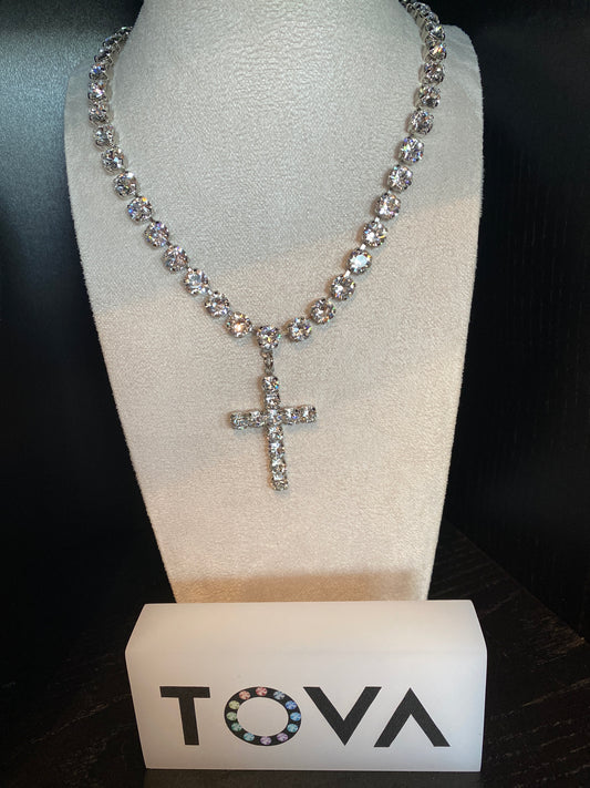 Tova Solitaire Cross Necklace Clear/Silver