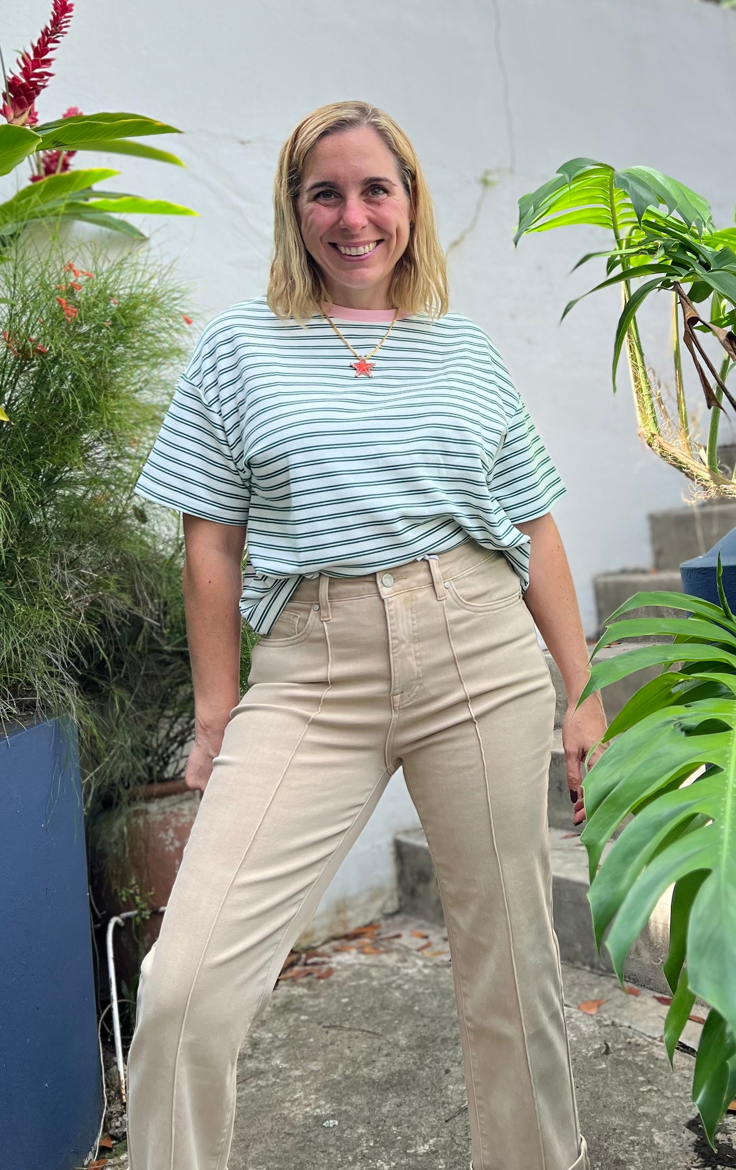 Green/Pink Striped Top