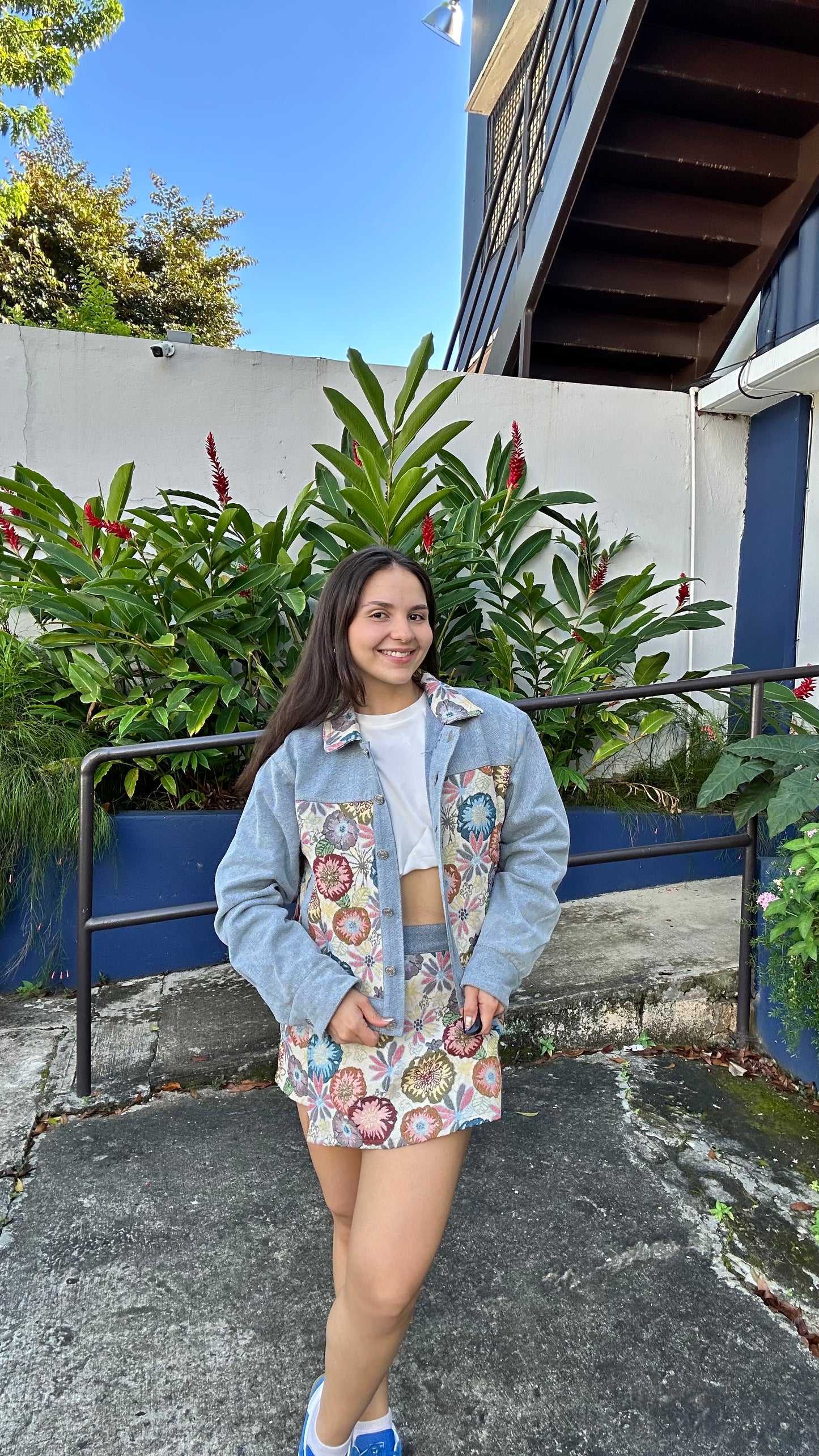 Floral denim jacket