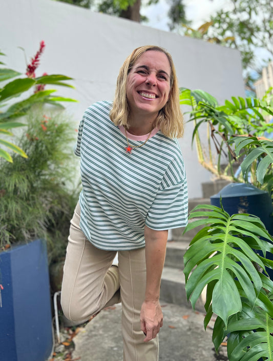 Green/Pink Striped Top