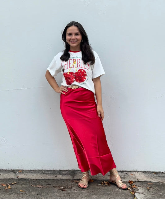 Satin Red Skirt