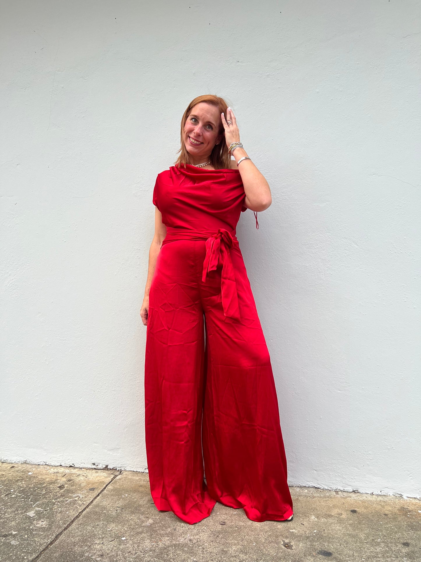 Satin red jumpsuit