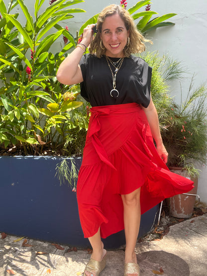 Red Solid Skirt