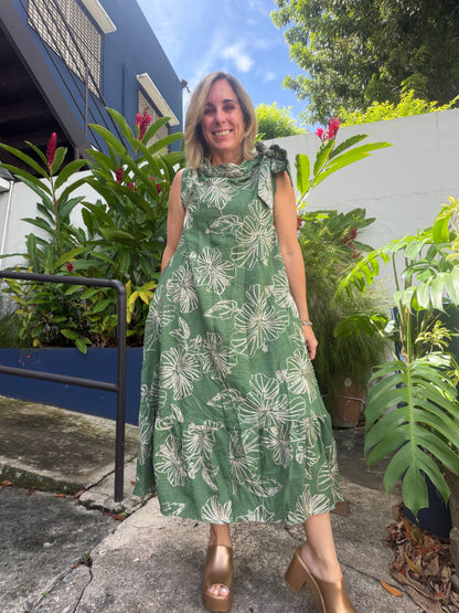 Floral embroidery Green Dress