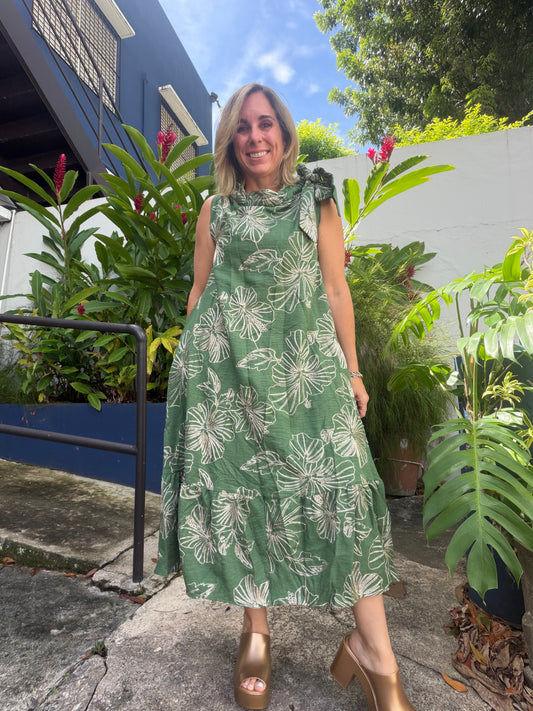Floral embroidery Green Dress