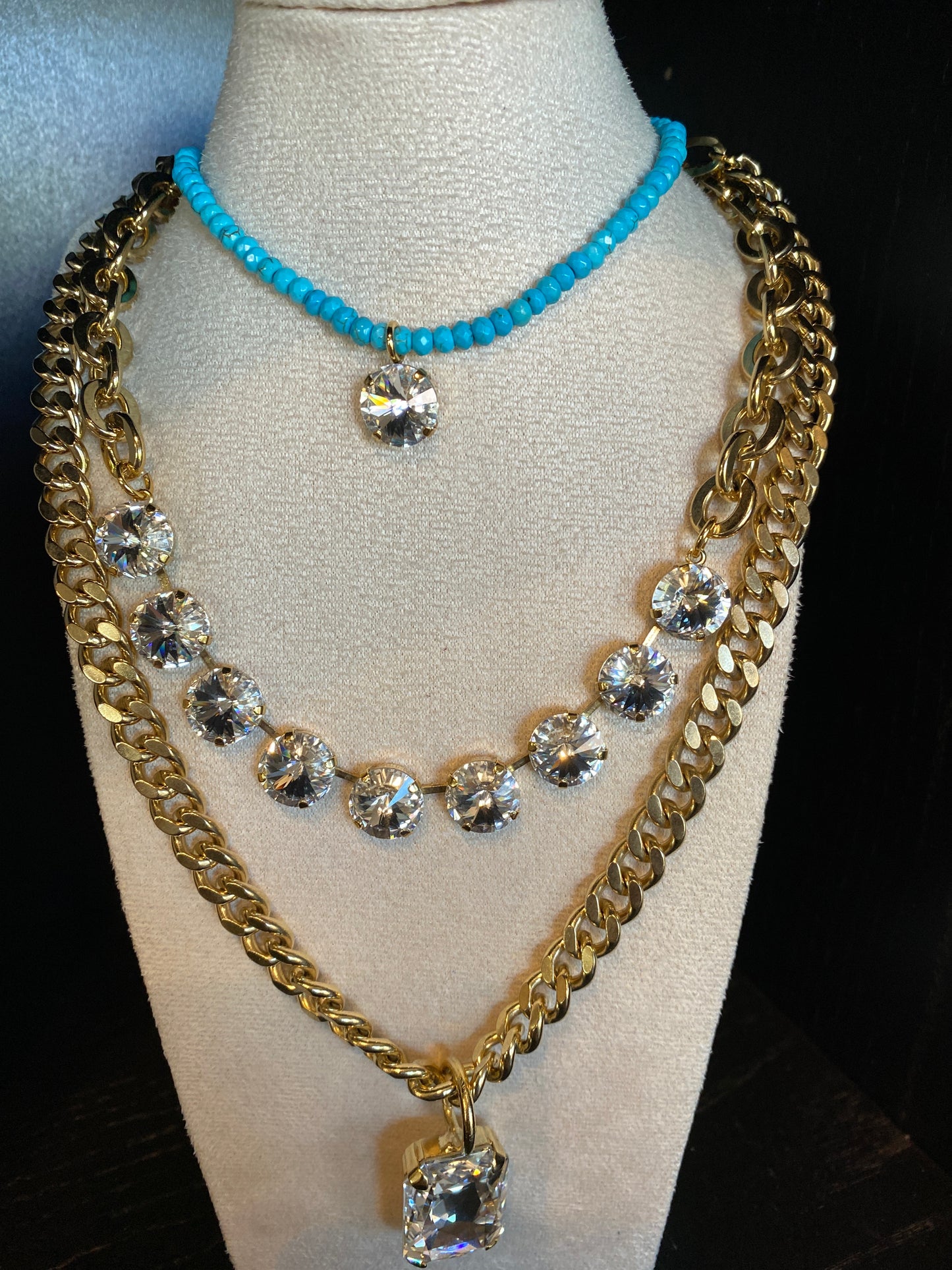 Tova Chunky Necklace Solitario Clear/Dorado