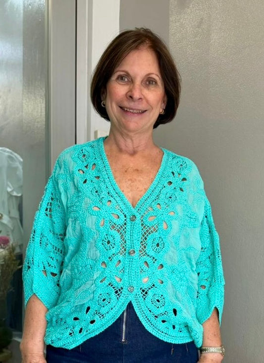 Aqua Crochet Cardigan Top