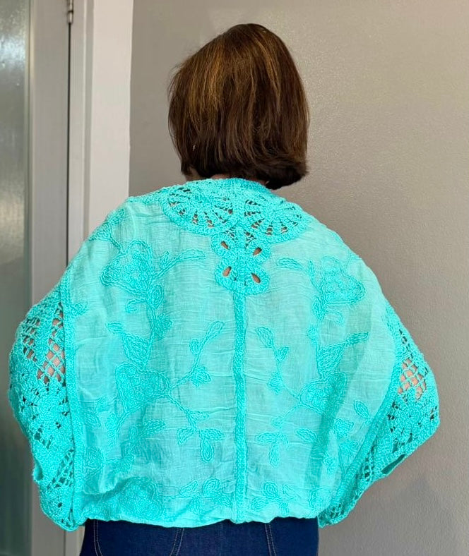 Aqua Crochet Cardigan Top