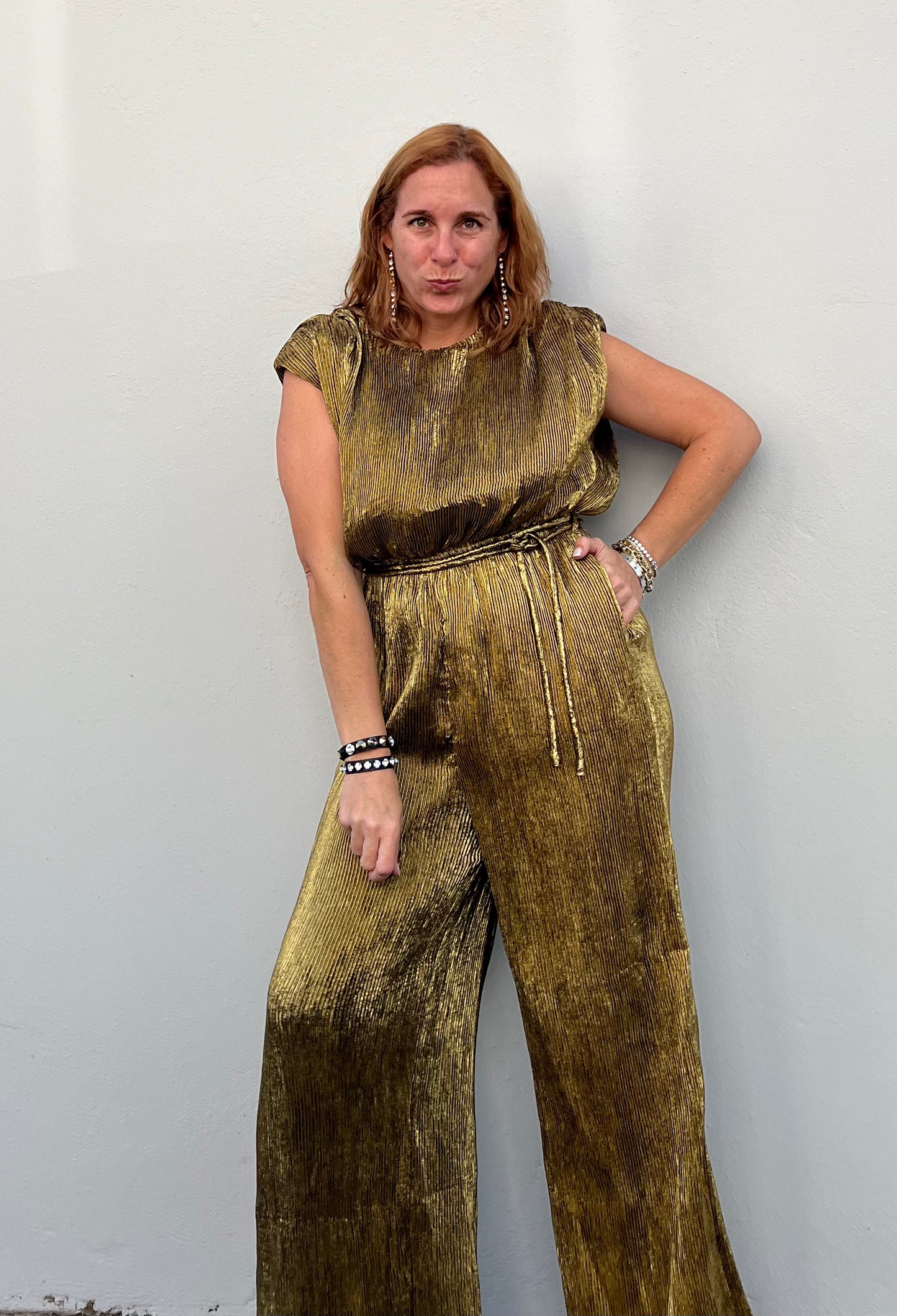 Gold pleated jumpsuit