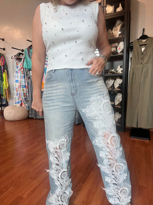 Lace denim