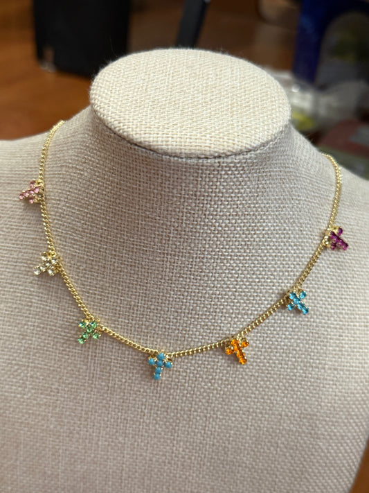 TOVA Multi Cross Necklace in Watermelon