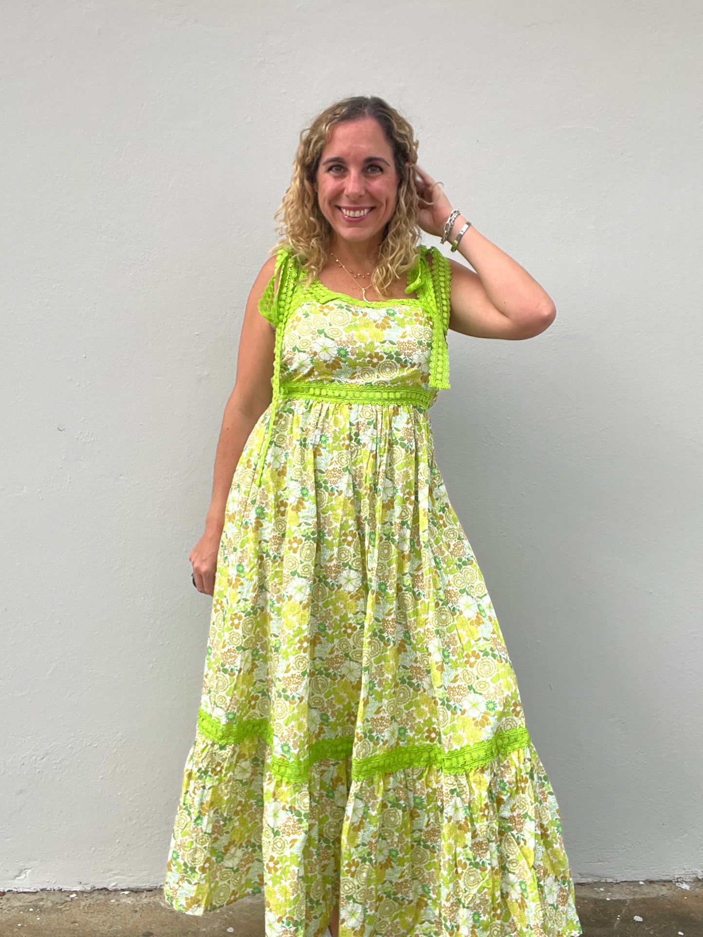 Green combo maxi dress