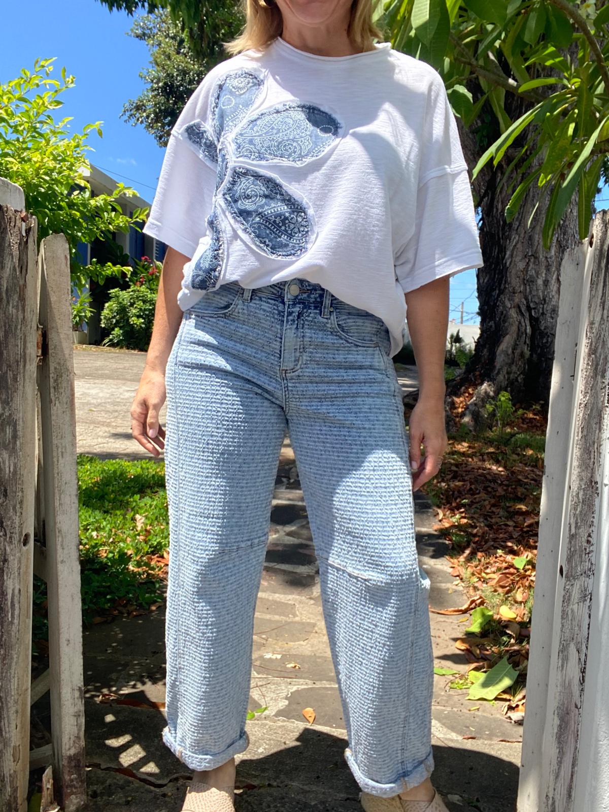 Barrel Cuffed Textured Jeans