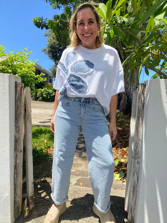 Barrel Cuffed Textured Jeans