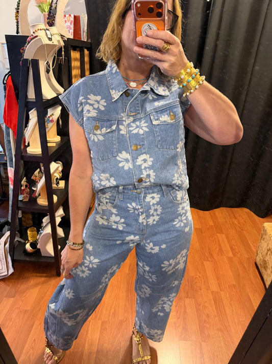 Floral Denim Vest