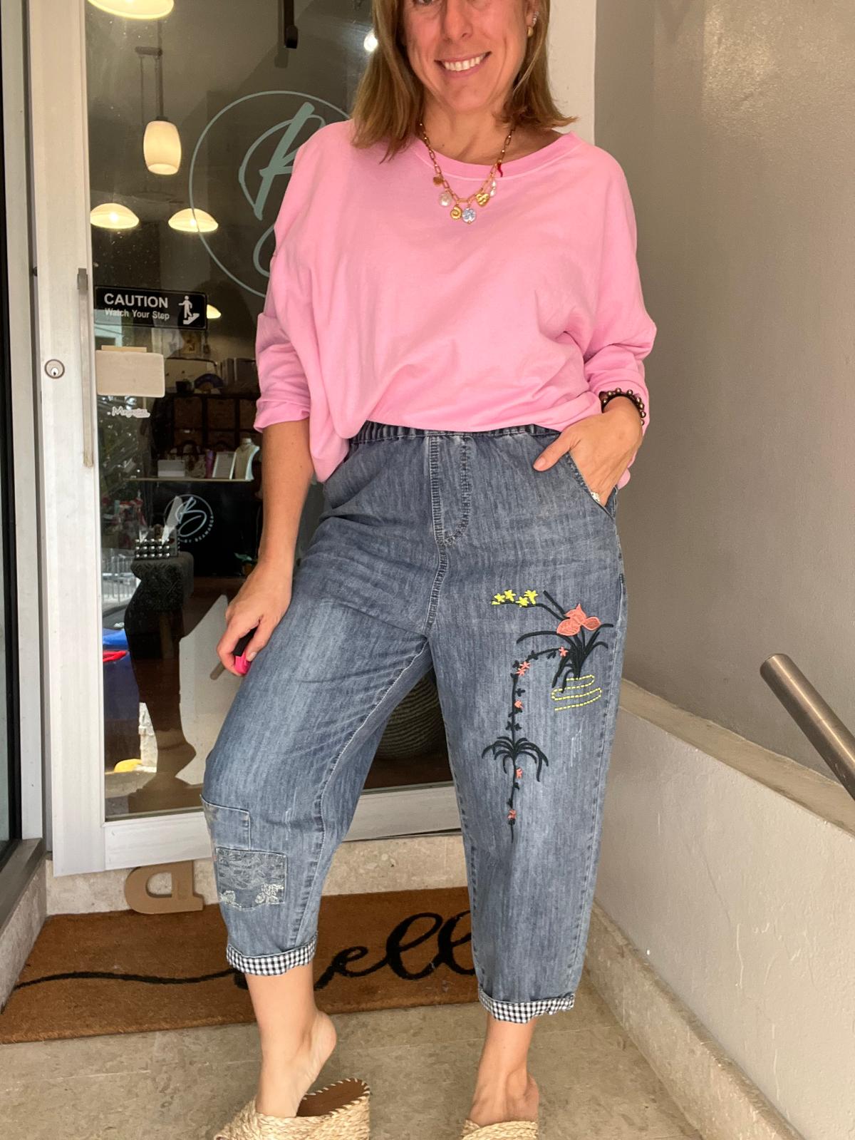 Floral Embroidered Denim