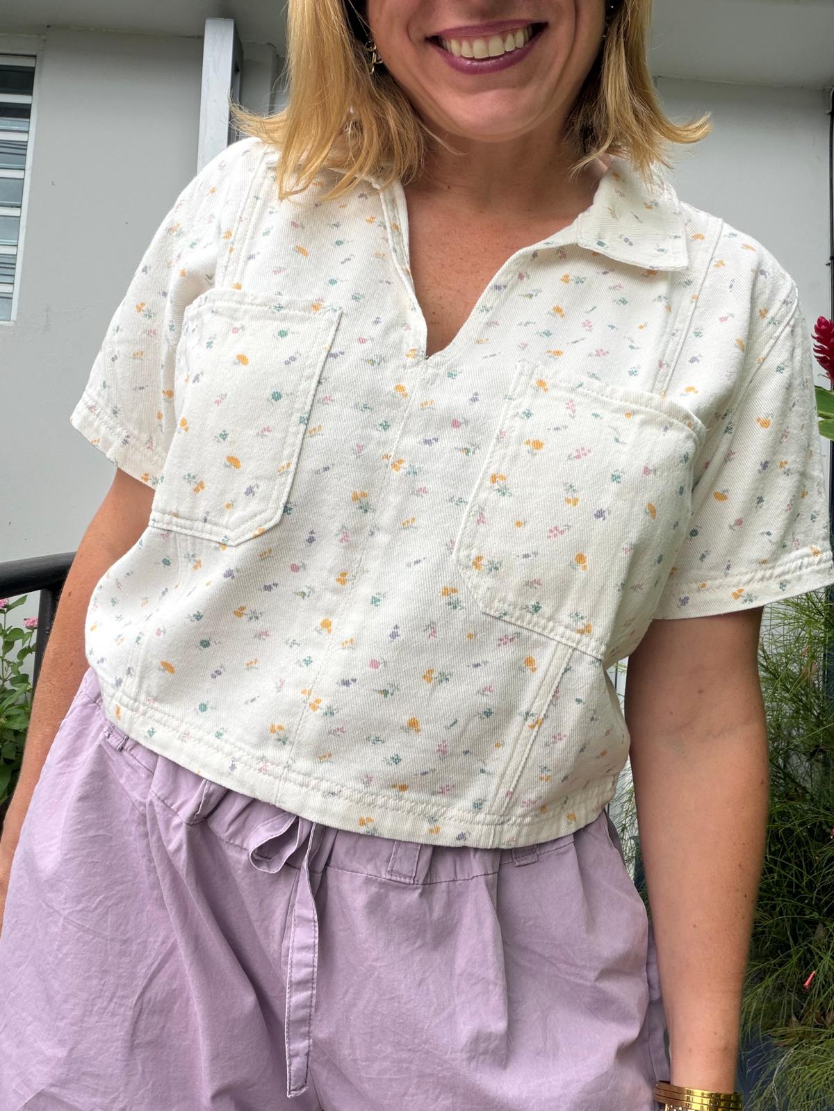 Flowers Denim Top