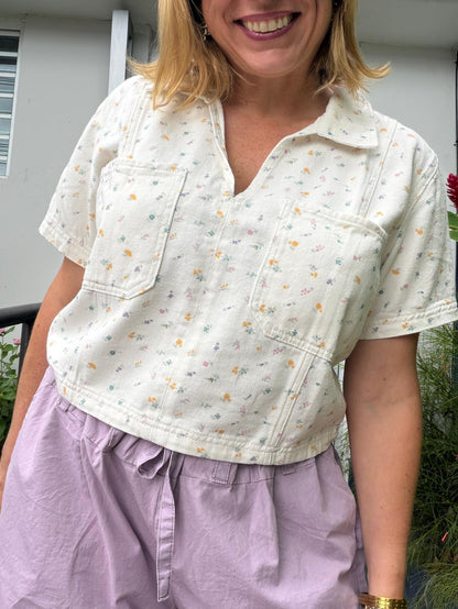 Flowers Denim Top