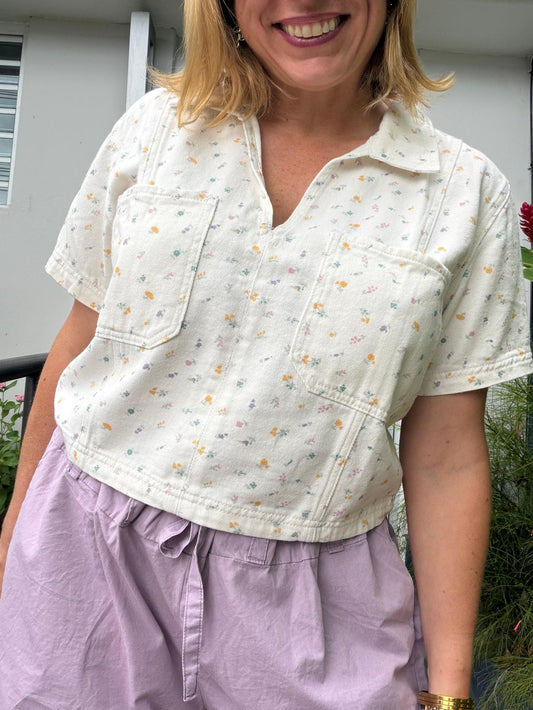 Flowers Denim Top