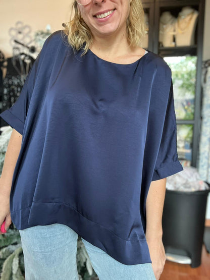 Navy Satin Top