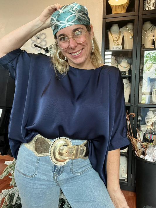 Navy Satin Top