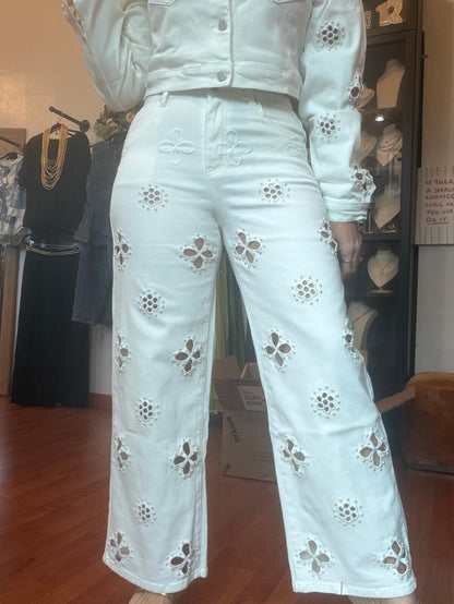 White Embroidered Jeans